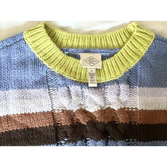 St John's Bay Womens Crew Neck Cable Knit Pullover Sweater Size 1X, Multi Stripe - Picture 6 of 7